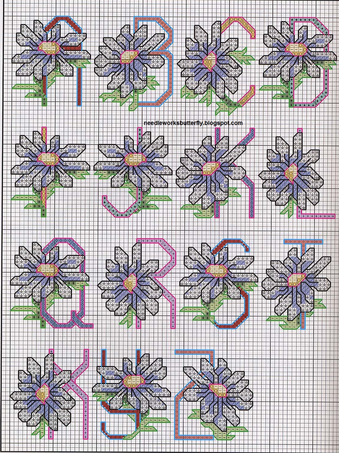 NeedleWorks Butterfly Floral Alphabets Cross Stitch Patterns ( part 1)