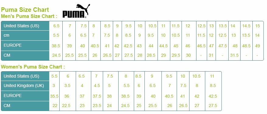 Puma Soccer Cleats Size Chart
