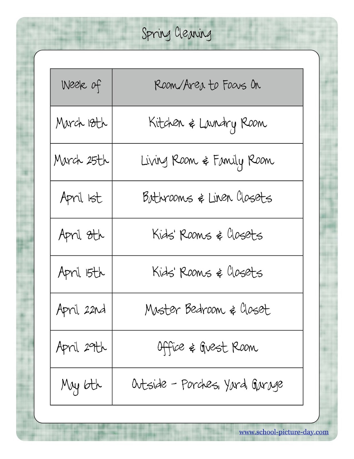 family cleaning schedule