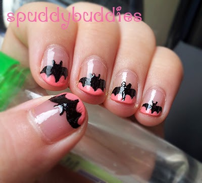 Spud Nails: Pink Bat French Tip Nail Art Taken in indirect sunlight - Spud Nails: Pink Bat French Tip Nail Art
