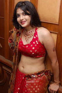 South indian actress Nicole navel show in red saree and red Hot top