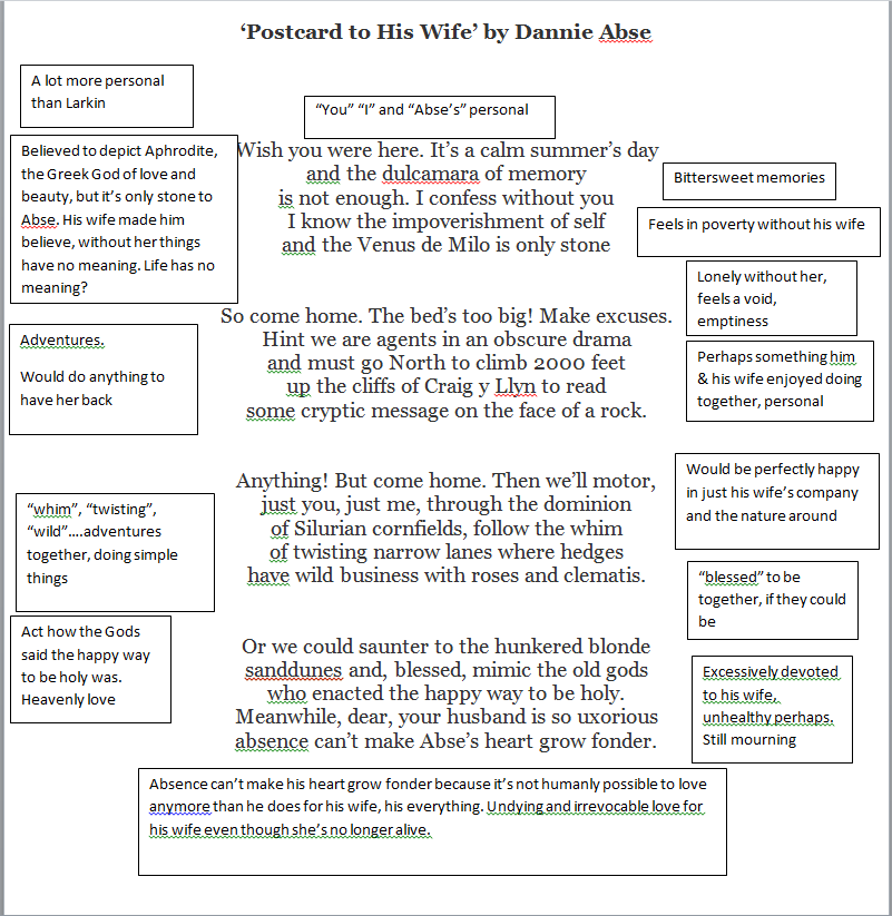 Hannah Johnstone's AS literature blog 'Postcard to His Wife' by Dannie