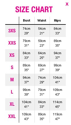 Size guide for SUPRE' ONLY.