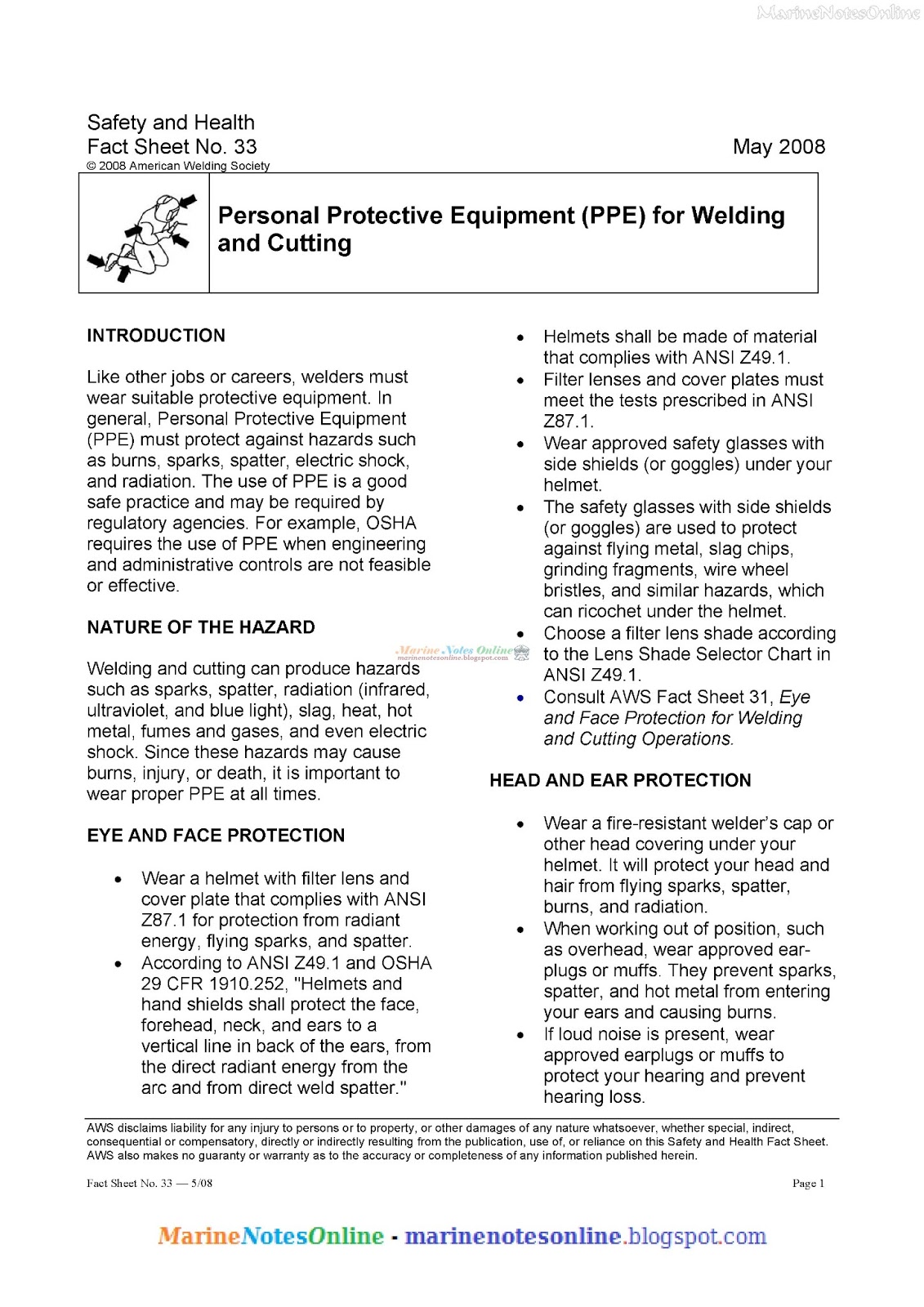 Personal Protective Equipment (PPE) for Welding and Cutting Marine Notes