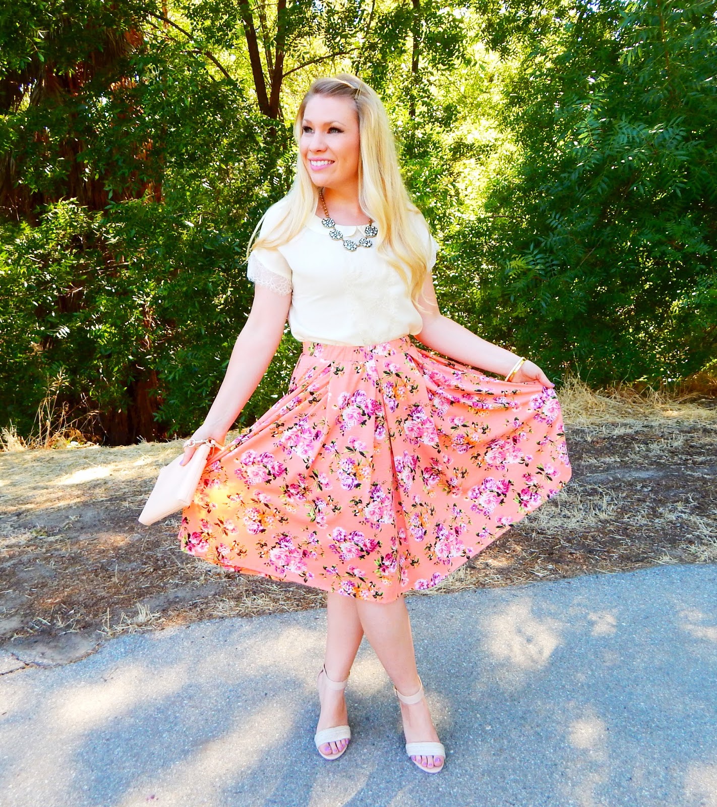 Retro Floral Skirt Outfit