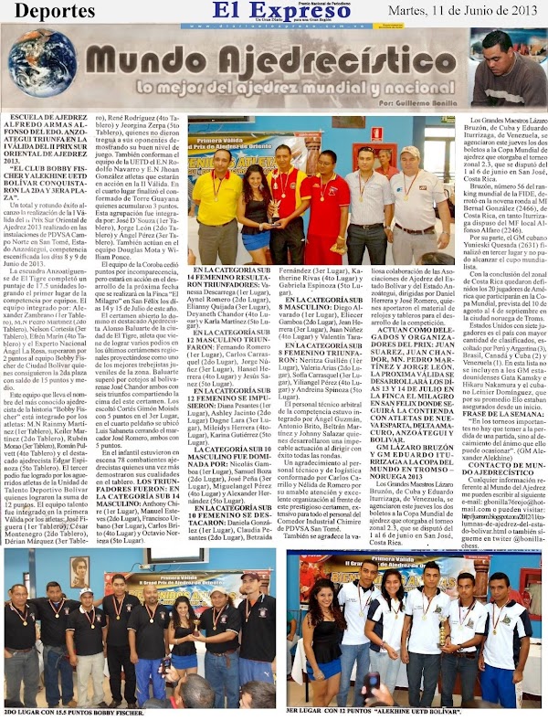 COLUMNA DE AJEDREZ "MUNDO AJEDRECÍSTICO" DE CIUDAD BOLÍVAR COLUMNA DE AJEDREZ "MUNDO AJEDRECÍSTICO" DE CIUDAD BOLÍVAR