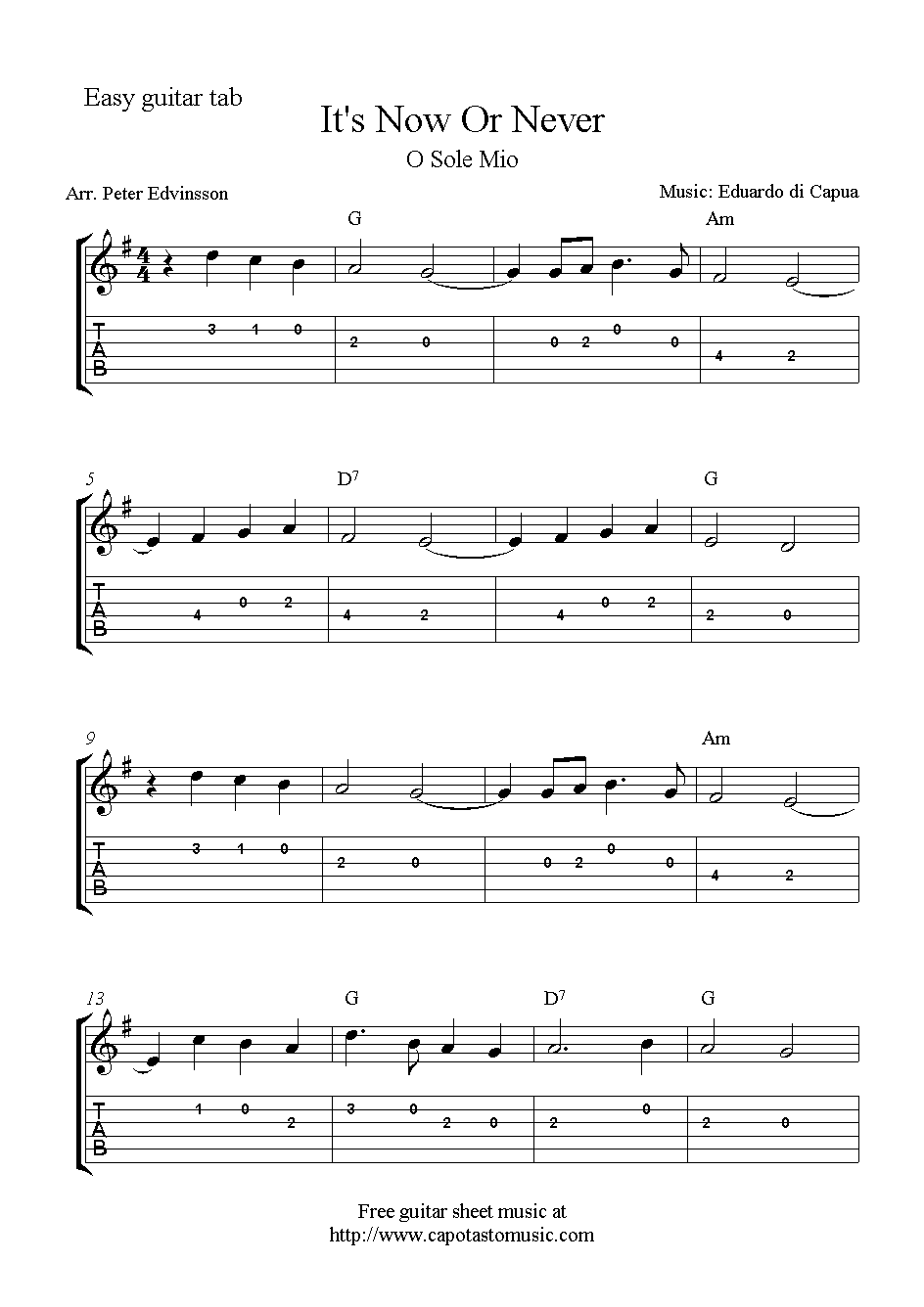 Partition guitare it s now or never