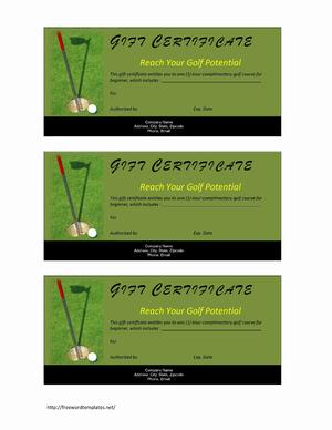 Golf Gift Certificate