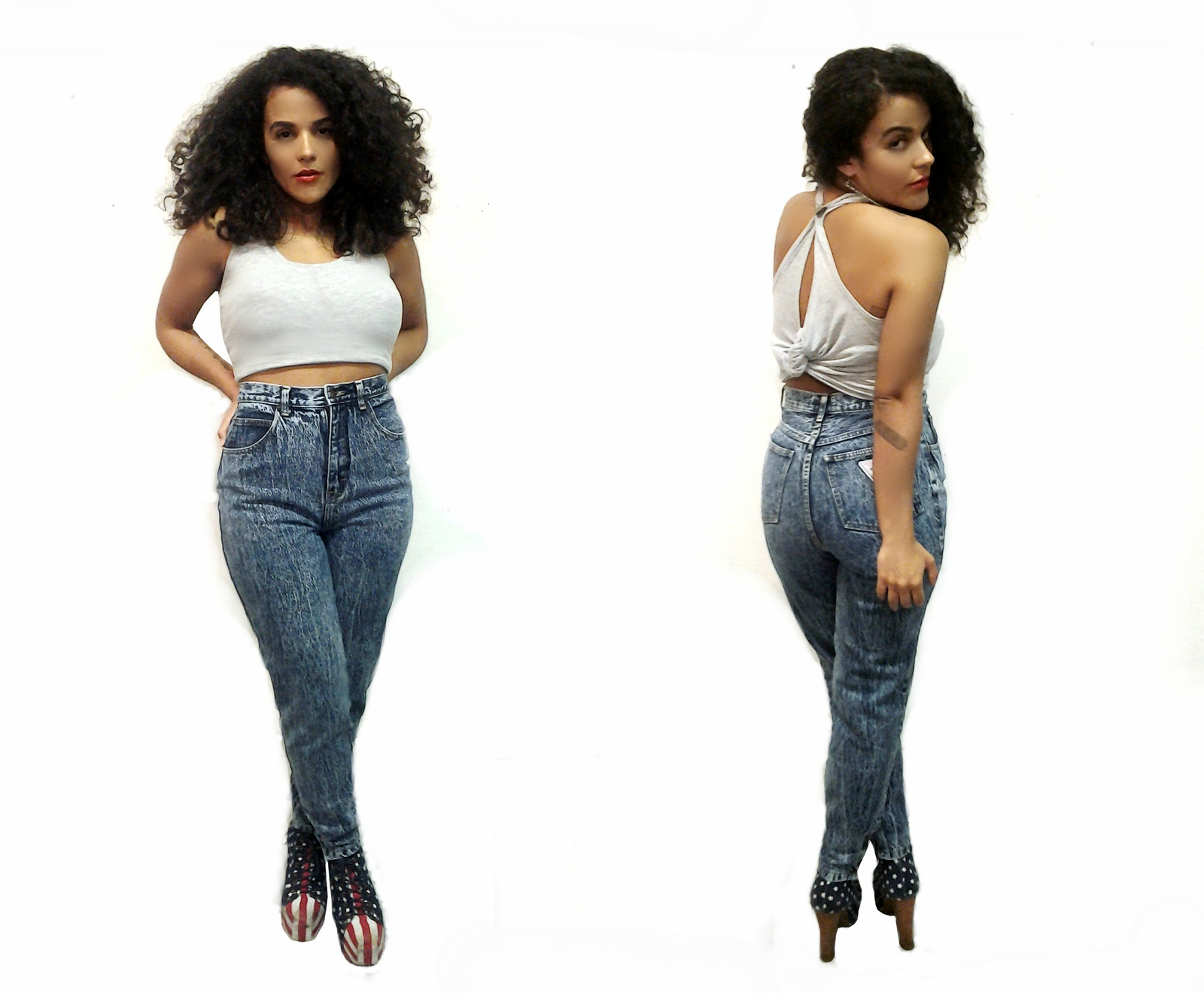 Stone Wash High Waisted Jeans - Jeans Am