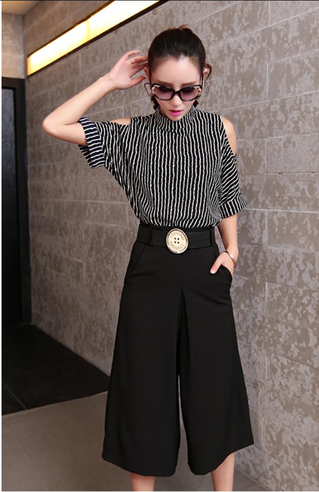 Wide Legged Pants Outfit Ol Dew Shoulder Bigger Sizes Loose Culottes Plaid Two Piece Define Aesthetically Pleasing Face Japanese Street Fashion Japanese Fashion Magazine Japan Store Korean Style Chinese Fashion Trendy