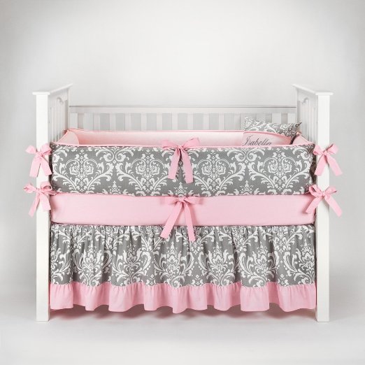 Pink and Grey Damask Crib Bedding Sets A Boutique Nursery