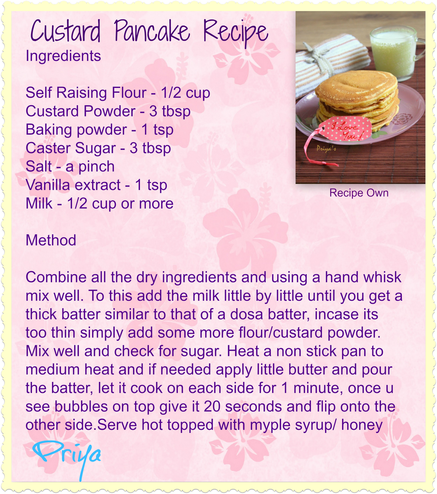 Cook like Priya Custard Pancake Custard Powder Pancake Recipe