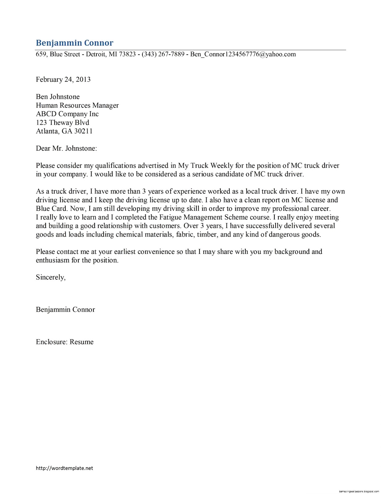 Truck Driver Cover Letter Template Truck Driver Cover Letter Template