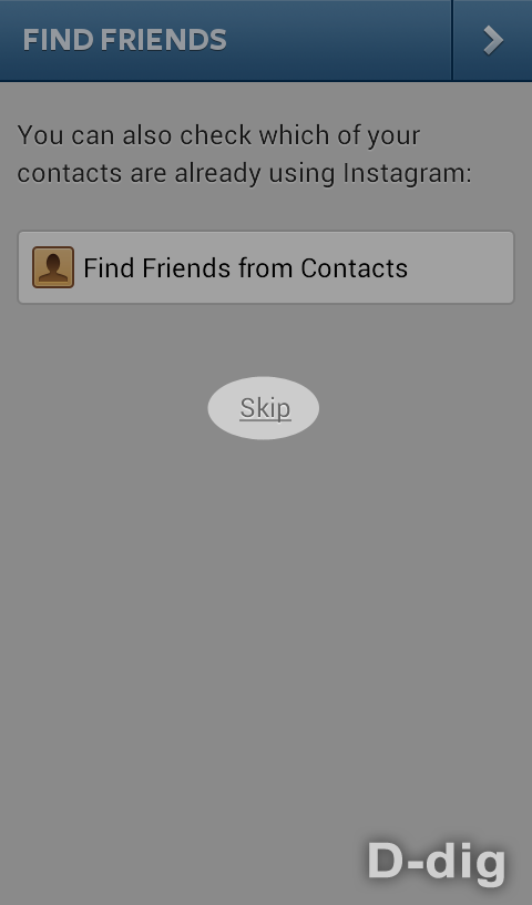 Gambar g. Tombol Skip pencarian teman Contacts