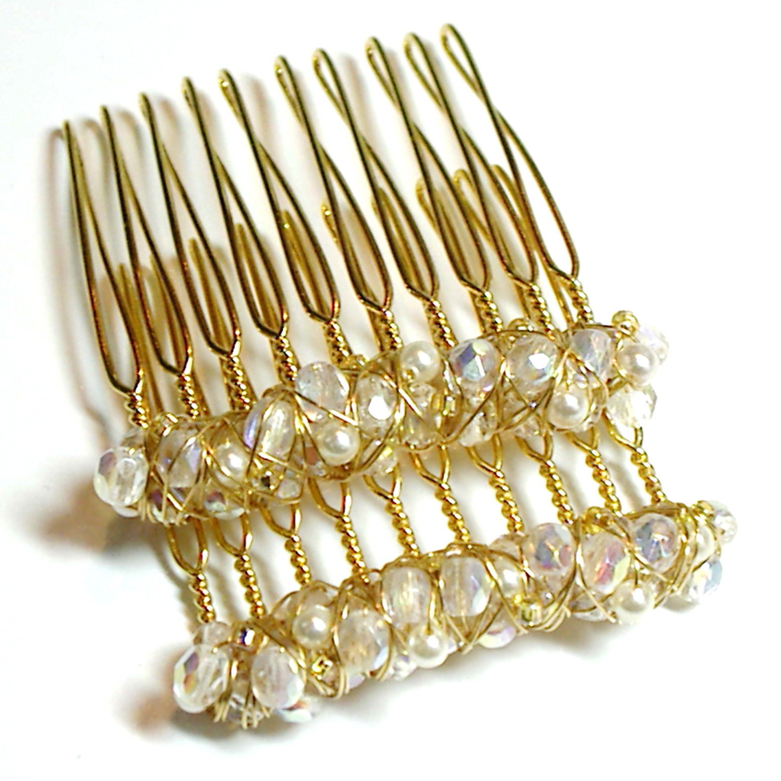 Jewelry Designs Wire Wrapped Iridescent Comb Gold Hair Comb