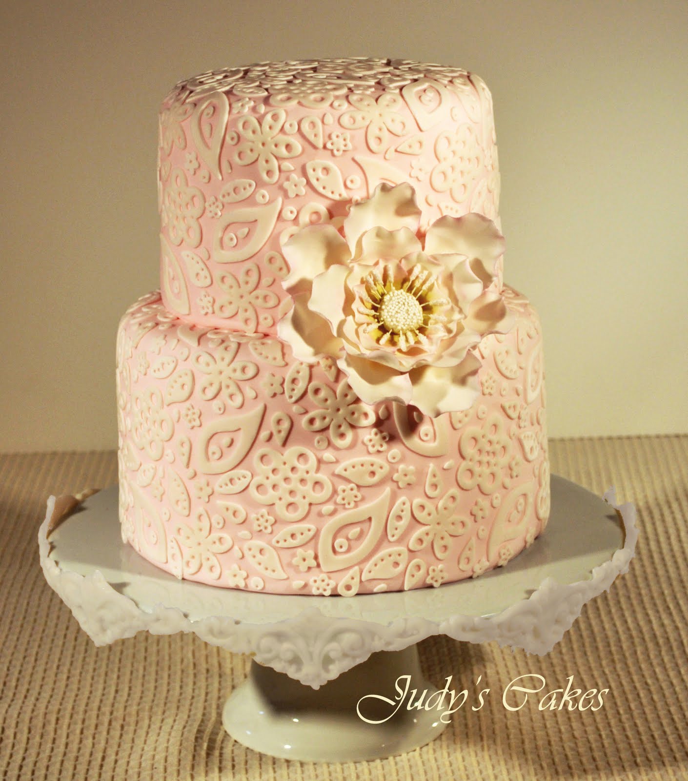 pink vintage wedding cake Lace Inspired