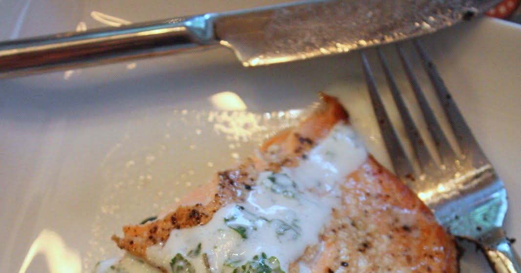 Pink to Green Grilled Salmon with Buttermilk Mint Sauce