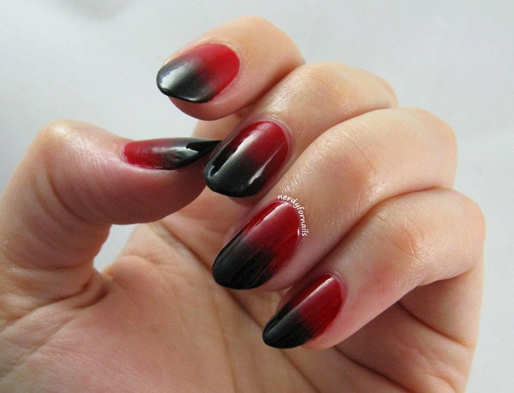 Red and Black Vampy Gradient Halloween Manicure
