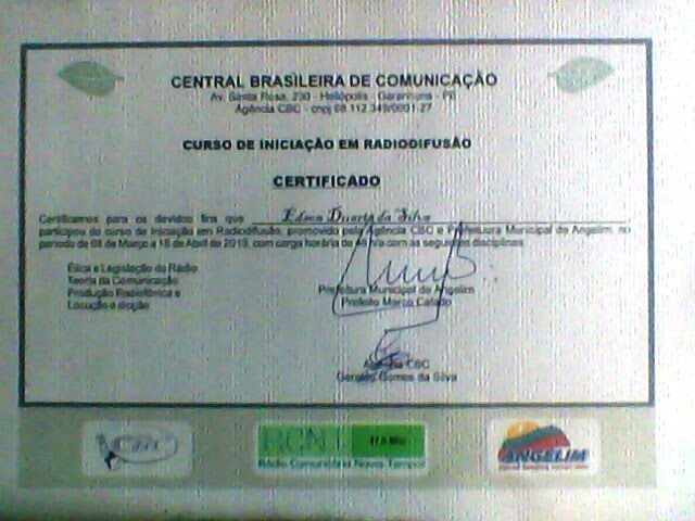 Edson Duarte da Silva (Pikasso) com Certificado de Radiodifusão