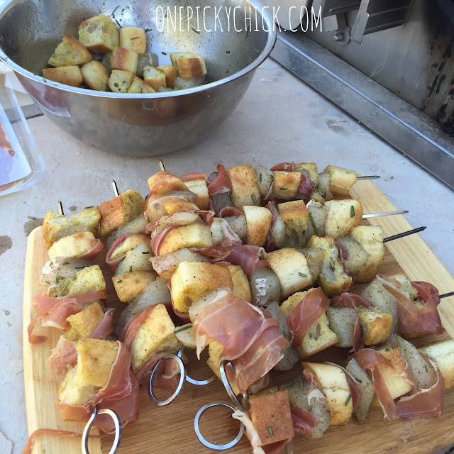 Grilled Halibut/Prosciutto/Bread Kebabs One Picky Chick