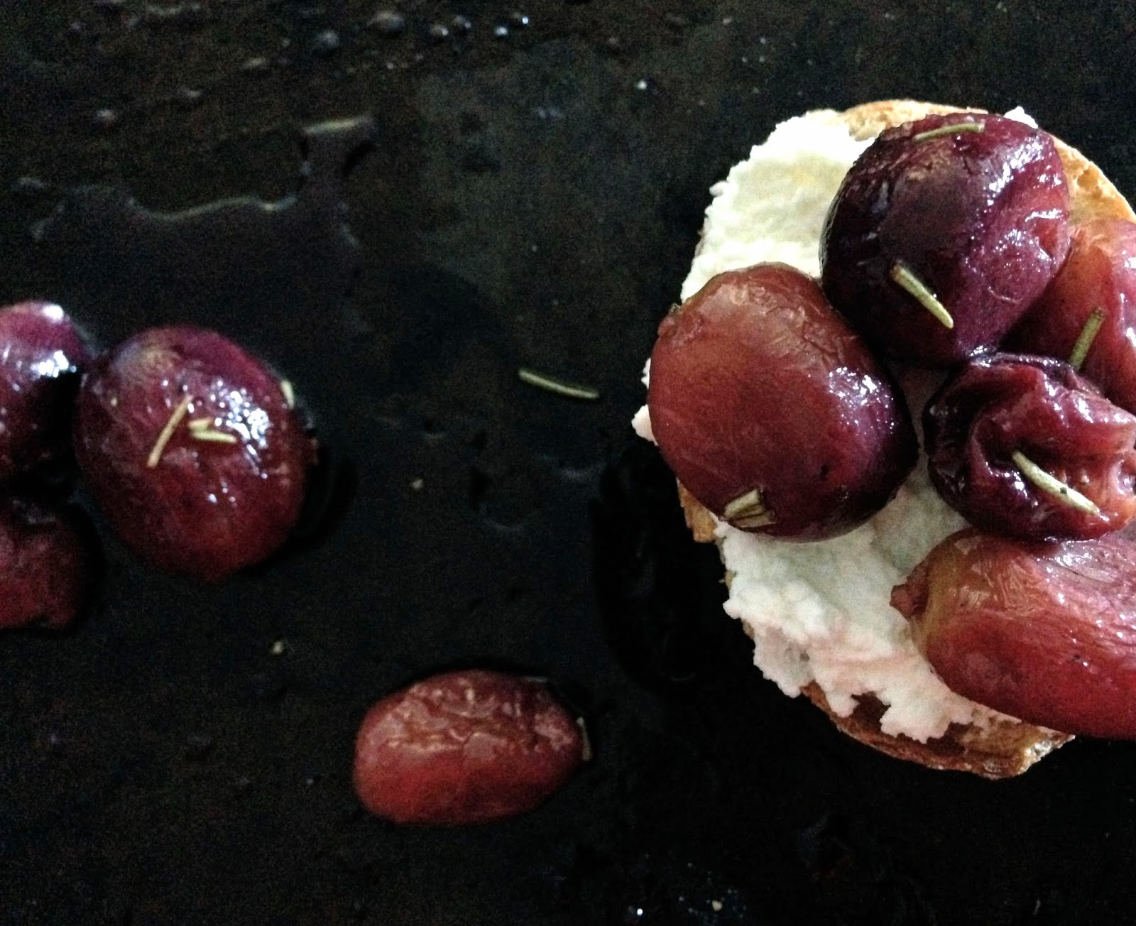 Roasted Grape, Rosemary, & Ricotta Crostini