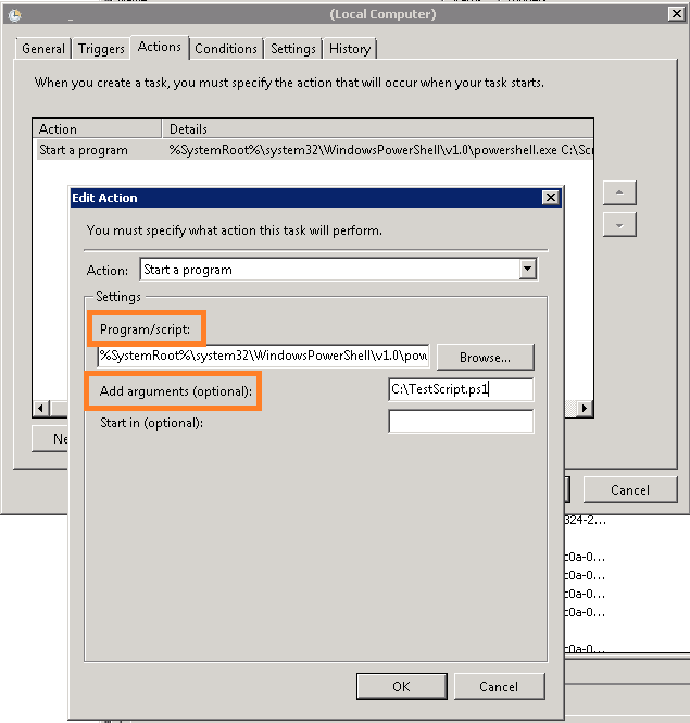 Running Powershell script from task scheduler when the name of the