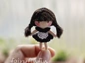 Tiny Girl Maid Doll   - Height of doll 5 cm - Doll made of 100 % cotton crochet thread