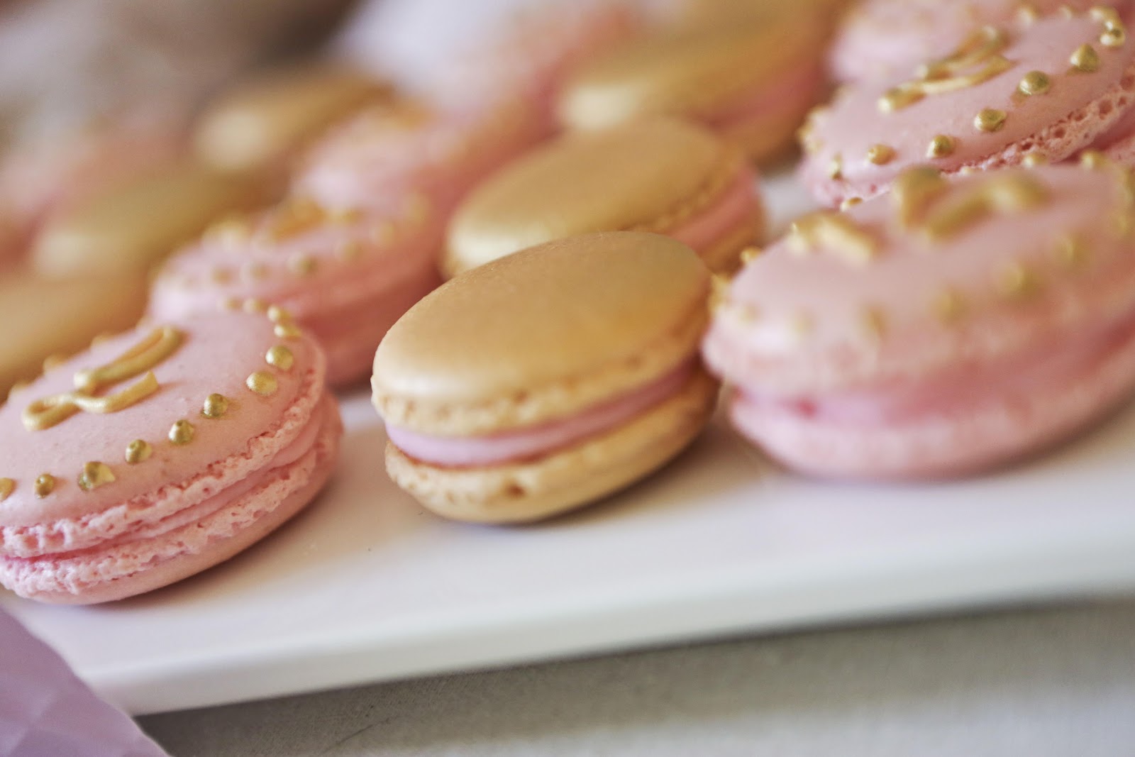 Bubble and Sweet Pink and Gold decorated Shabby Chic princess macarons