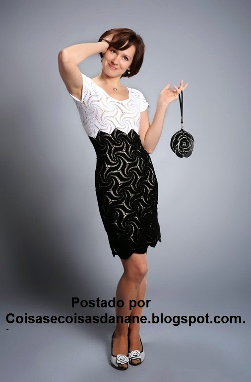 ARTE EM CROCHÊ, TRICÔ E ARTESANATOS: Vestido em crochê Preto e Branco com gráfico