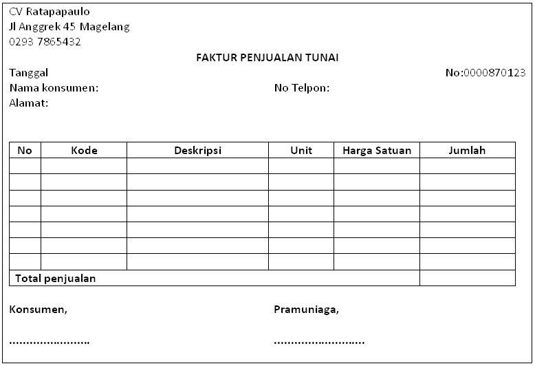 Contoh Faktur Penjualan Barang Elektronik