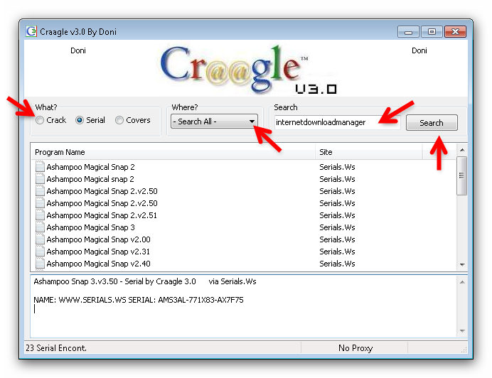 Craagle serials list
