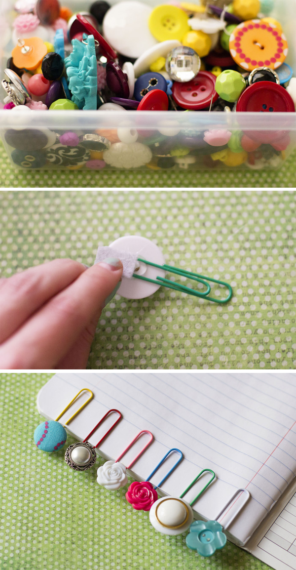Buttons and paperclips make cute bookmarks