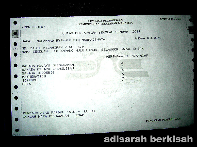 adisarah berkisah Debaran menanti keputusan UPSR