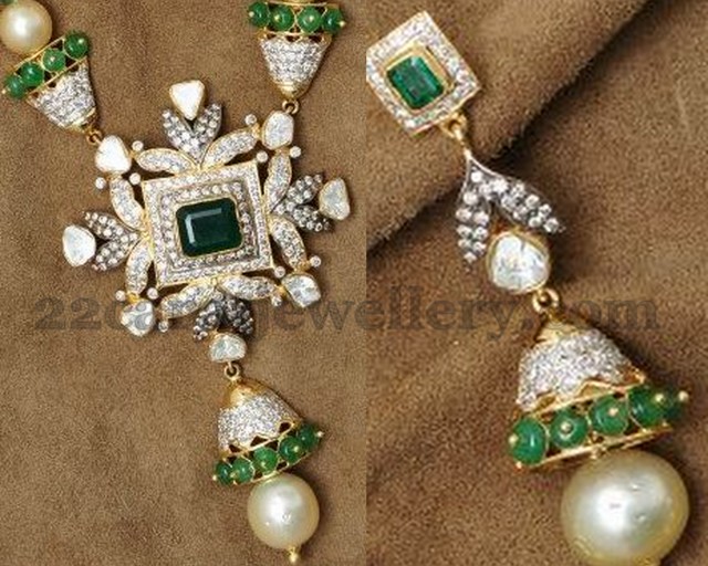 Diamond Star Locket and Earrings Jewellery Designs