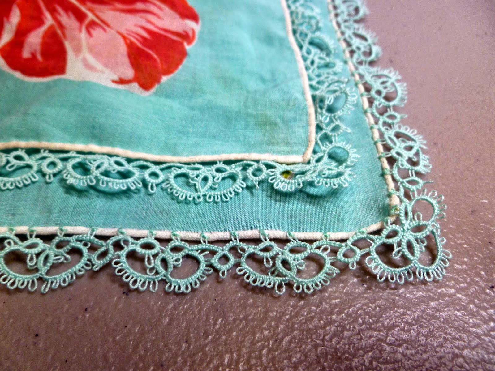 Shopping my Stash Off the Shuttle Aqua Tatted Handkerchief Edging
