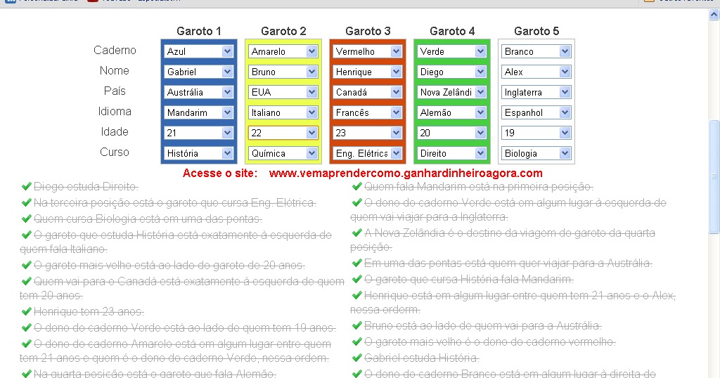 Resposta do Teste de Einstein: Resposta do Problema Amigo Secreto -  Problema de Lógica Normal