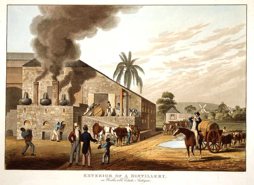An Antigua rum distillery in 1823 via University of Virginia