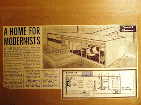 Newspaper plans for a modernist house in the exhibition 'Dream Home Small Home'.