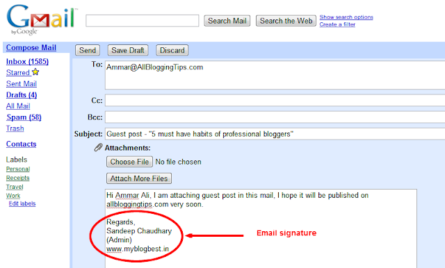 Email signature, SEO tips for bloggers, must have habit of professionals