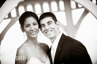 Black and white image of the Bride and Groom in the gazebo