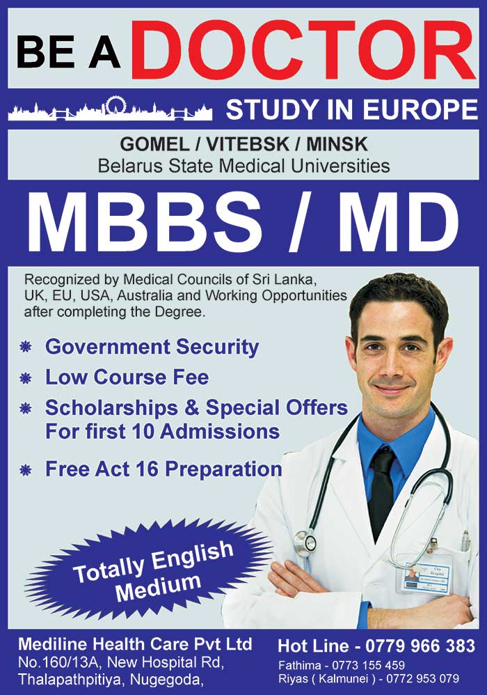 MBBS / MD Recognized by Medical Councils of Sri Lanka, UK, EU, USA, Australia and Working Opportunities after completing the Degree.