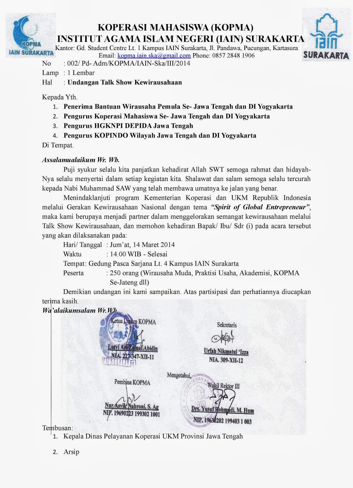 Surat Undangan Talk Show Kopmajogja Com