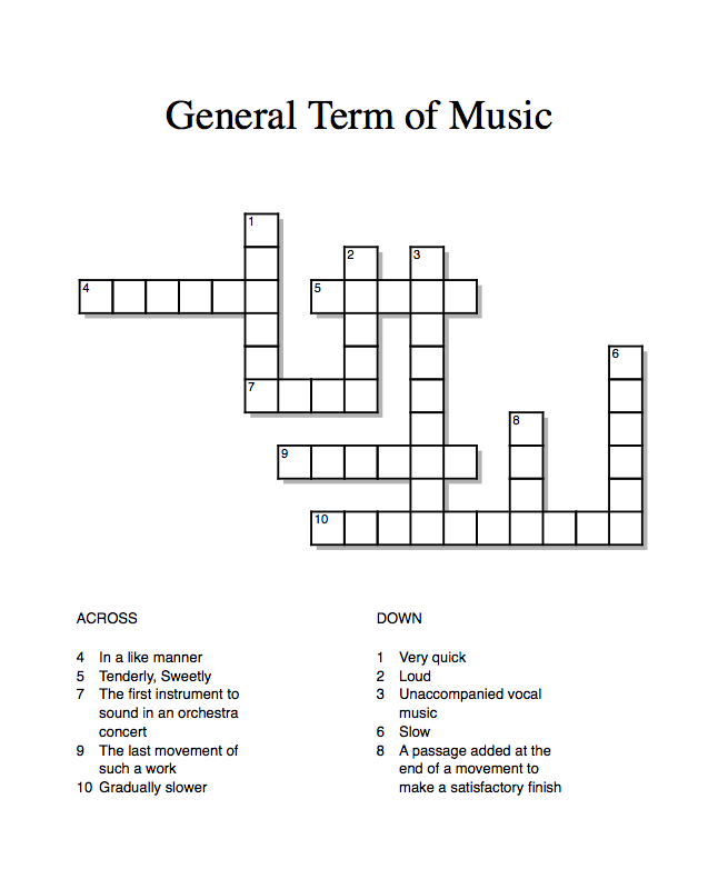 Classical Music Maniac Crossword Puzzle General Term Of Music