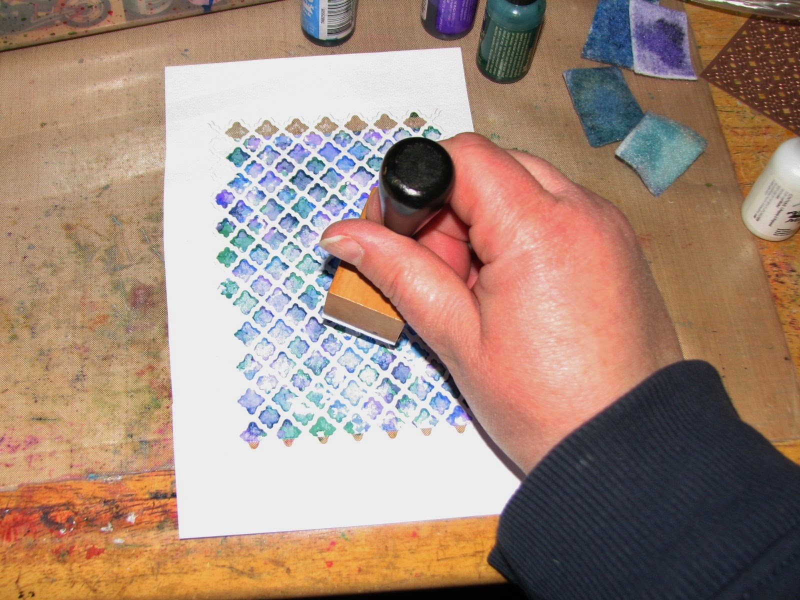 Ink Stains Stenciled Alcohol Inks Technique