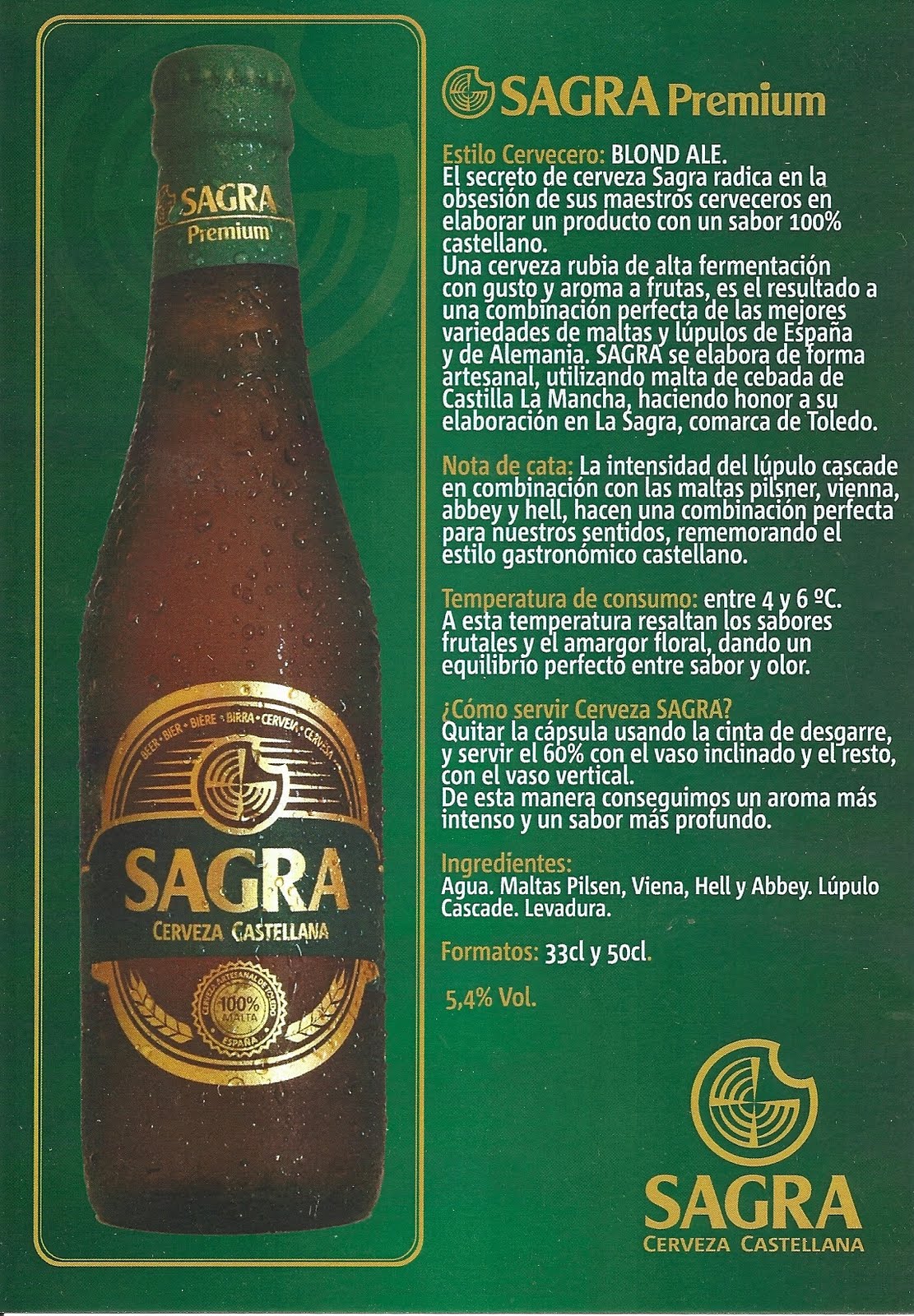 Cerveza Artesanal en Catalunya Sagra Premium