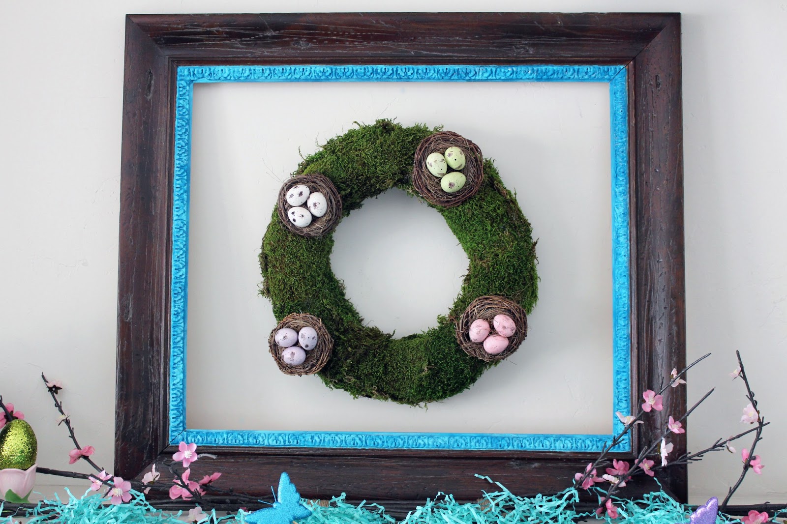 Worth Pinning Spring Mantel with Moss Wreath