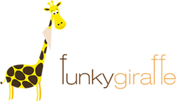 funky giraffe, bébé, bavoir, lange, bandana, partenaire, happy journal