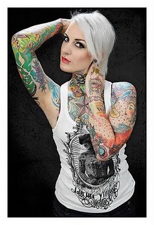 Asian Girl with Full Color Arm Sleeves Tattoo Design