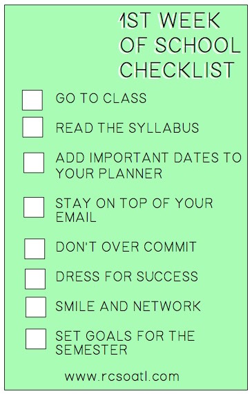 college class checklist