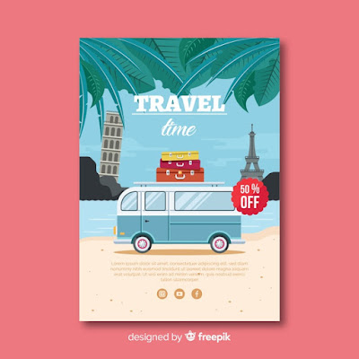 Poster untuk rekreasi jasa travel tema flat desain